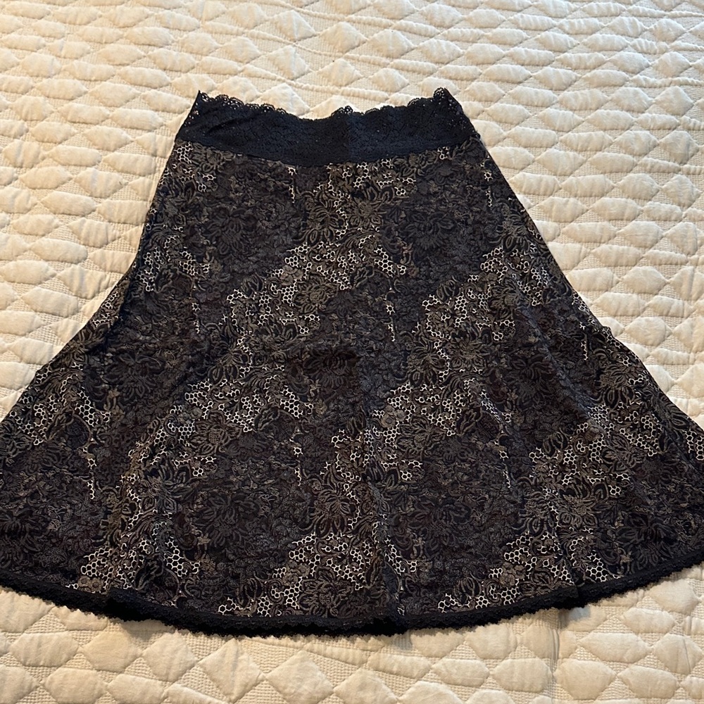 CAbi Black Floral Lace A-Line Skirt